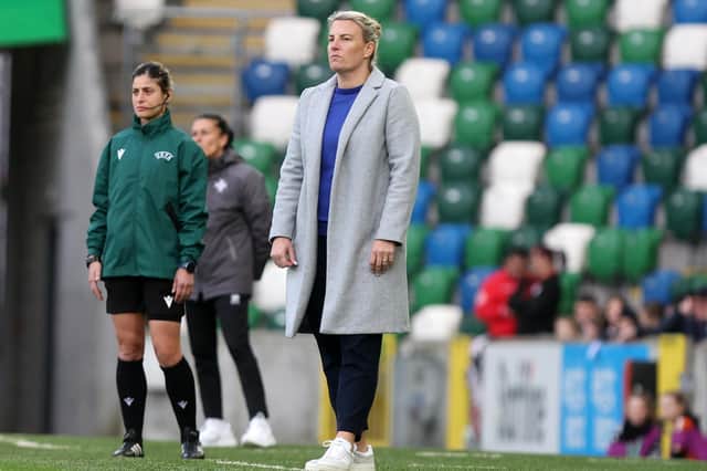 Northern Ireland manager Tanya Oxtoby during Friday's 0-0 draw at home to Malta in the opening UEFA Women's Euro 2025 qualification fixture. (Photo by Jonathan Porter/Press Eye)