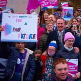 The Conservative MP Dr Liam Fox joins campaigners for the rights of people with Down's Syndrome in Westminster. He says there is cross-party support to change laws that allow a foetus with Down’s syndrome to be aborted up until 40 weeks. "Many of us believe this is utterly against the purpose of our equality legislation," he says