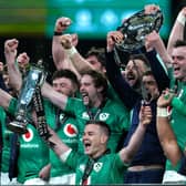 Ireland's Jonathan Sexton celebrates with team mates. Ireland are the Grand Slam champions