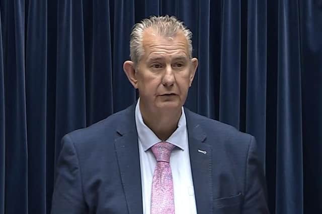 Stormont speaker Edwin Poots, pictured, has said former DUP leader Sir Jeffrey Donaldson “destroyed the innocence of children”.