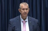 Stormont speaker Edwin Poots, pictured, has said former DUP leader Sir Jeffrey Donaldson “destroyed the innocence of children”.