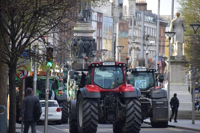 Trucks and tractors on O'Connell Street in Dublin during a fuel protest in Dublin