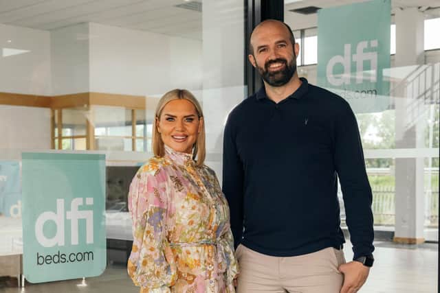 The family-run Tyrone company has invested over £100,000 in developing its new Factory Showroom, which is situated at the Junction 14 exit off the M1 motorway in Dungannon. DFI Beds brand ambassador Erin McGregor and managing director of DFI Beds, Brian McCann