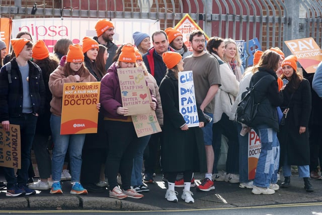 Junior Doctors form a picket line at the Royal Victoria Hospital in Belfast as they take part in a one day strike over pay. Photo by Jonathan Porter/Press Eye