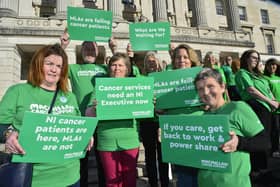 Cancer support staff and patients have staged a demonstration at Stormont calling for the resumption of the Assembly. Macmillan Cancer Support, along with more than 80 people living with cancer, held a demonstration at Parliament Buildings demanding that MLAs “get back to work” and take immediate action to address the health service. Picture By: Arthur Allison: PacemakerPress.