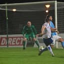 Linfield’s Chris McKee scores the winning goal against Ballymena United. PIC: Colm Lenaghan/Pacemaker