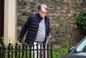 Lord Peter Mandelson outside his home in north west London on Saturday.