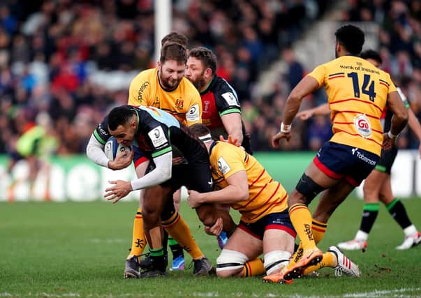 Harlequins' Will Joseph is tackled by Ulster's Matty Rea (right) during the Investec Champions Cup match at Twickenham Stoop in London. (Photo by Adam Davy/PA Wire)