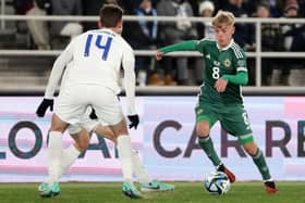 Rangers' Ross McCausland on his senior international debut for Northern Ireland against Finland during the Euro 2024 qualifying clash at the Olympic Stadium in Helsinki. (Photo by William Cherry/Presseye)