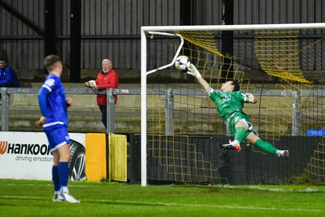 Niall Morgan produced save after save for Dungannon Swifts on Friday night but despite his heroics, they would fall to a late defeat away at Carrick Rangers