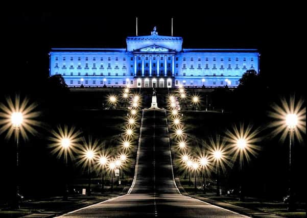 Stormont (lit up blue for centenary, 2021)