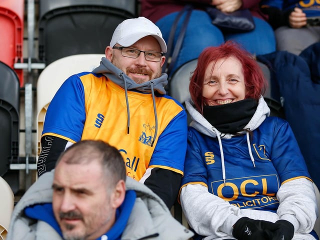 Mansfield Town fans in the stands ahead of the 1-1 draw at Newport County.