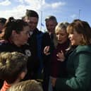 First Minister Michelle O'Neill and Sinn Fein President Mary Lou McDonald meet with locals on the Garvaghy Road.