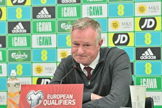 Northern Ireland manager Michael O’Neill during a press conference at Windsor Park as he named his squad for the upcoming Euro 2024 qualifers against San Marino and Slovenia