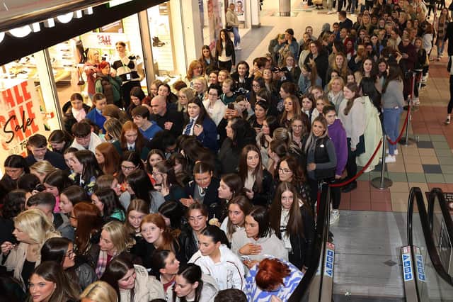 Crowds queue to see Ekin Su Culculoglu open the revamped BPerfect Cosmetics Megastore at the Foyleside Shopping Centre in Londonderry. Picture Brian McEvoy