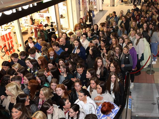 Crowds queue to see Ekin Su Culculoglu open the revamped BPerfect Cosmetics Megastore at the Foyleside Shopping Centre in Londonderry. Picture Brian McEvoy