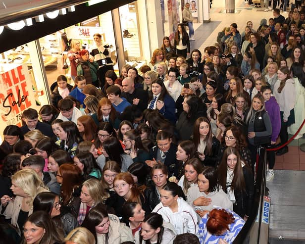 Crowds queue to see Ekin Su Culculoglu open the revamped BPerfect Cosmetics Megastore at the Foyleside Shopping Centre in Londonderry. Picture Brian McEvoy