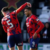 Rangers' Cyriel Dessers (right) after scoring against St Mirren in the cinch Premiership match at The SMISA Stadium, Paisley. (Photo by Andrew Milligan/PA Wire)