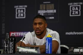 Anthony Joshua talks to the media during a press conference at the Hilton London Syon Park on Thursday ahead of his heavyweight clash with American Jermaine Franlkin. (Photo by Andrew Redington/Getty Images)