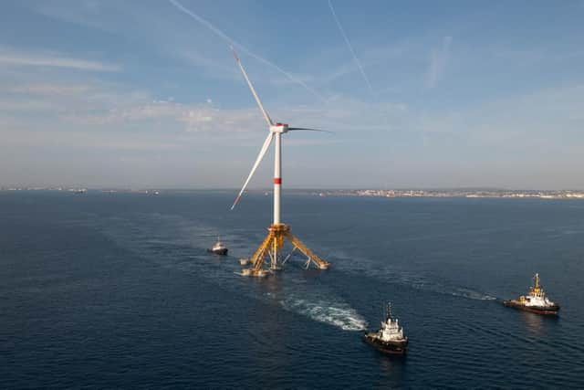Offshore Irish Sea project marks significant milestone as leaders at North Channel Wind progress the potential for over one gigawatt of floating wind turbines in the Irish Sea, off the coasts of Antrim and north Down. Pictured are new generation floating wind turbines. Credit: Provence Grand Large