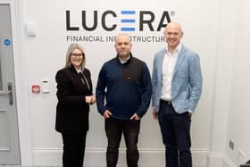 Serviced office provider, venYou has welcomed its first tenant to its newest location, Thomas House, US industry-leading technology service provider, Lucera. Pictured are Donna Linehan, client services director, venYou, Damian Maguire, vice president of engineering, Lucera and Jonny Hill, operations director, venYou