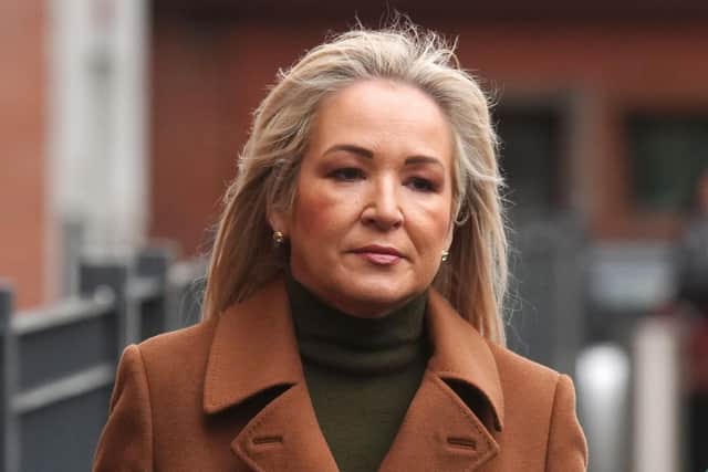 First Minister Michelle O'Neill today left a Stormont scrutiny committee early to travel to Musgrave Street police station in the centre of Belfast, where she was interviewed about her participation in an allegedly illegal demonstration that blocked the first permitted Drumcree Orange Order march in almost 30 years. Photo: Brian Lawless/Press Association