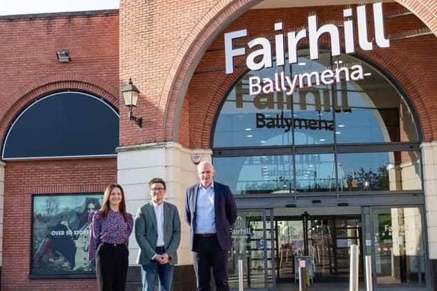 Primark to relocate while River Island and Toytown set to upsize in Fairhill Shopping Centre, Ballymena. Pictured are Tanya McKeown, TDK, Ryan Walker Magmel (Ballymena) Limited, and Mark Thallon, TDK. Photo: Fairhill Shopping Centre