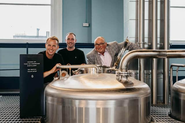 The day Belfast Whiskey was reborn after almost 90 years. Titanic Distillers directors Stephen Symington and Peter Lavery  joined head distiller Damien Rafferty to celebrate as production started at Belfast’s first working whiskey distillery since the days of prohibition in the 1930s