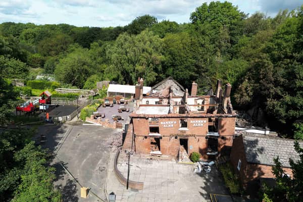 The burnt out remains of The Crooked House pub near Dudley in the West Midlands. A fire gutted the 18th century pub just days after it was sold to a private buyer. Northern Ireland has few buildings from the 1700s, and weak planning policies and enforcement. Photo credit should read: Jacob King/PA Wire