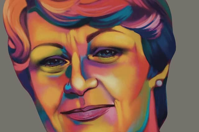 Pat Hume painted by FRIZ as art of the NI Peace Heroines exhibition