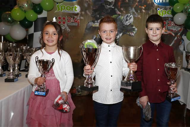 QRI Y1 champion Jenson Gilchrist (centre) is pictured with runner-up Macy Edgar and third-place finisher in the series Jamie Cowan. PIC: Maurice Montgomery