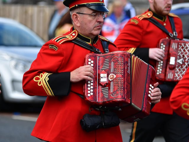 The Twelfth celebrations in Coleraine, hosted by Macosquin District LOL No. 8 parade though the town. Visiting districts to Coleraine include City of Londonderry Grand Orange Lodge; Coleraine District LOL No. 2; and Limavady District LOL No. 6.