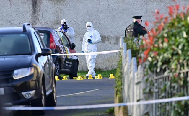 Forensics  at the scene on Friday as murder investigation is under way after a man died following a shooting in Newry. It happened at Ardcarn Park on Thursday evening.
Pic Colm Lenaghan/Pacemaker