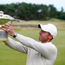 Northern Ireland's Rory McIlroy lifts the trophy following day four of the Genesis Scottish Open at The Renaissance Club. (Photo by Jane Barlow/PA Wire)