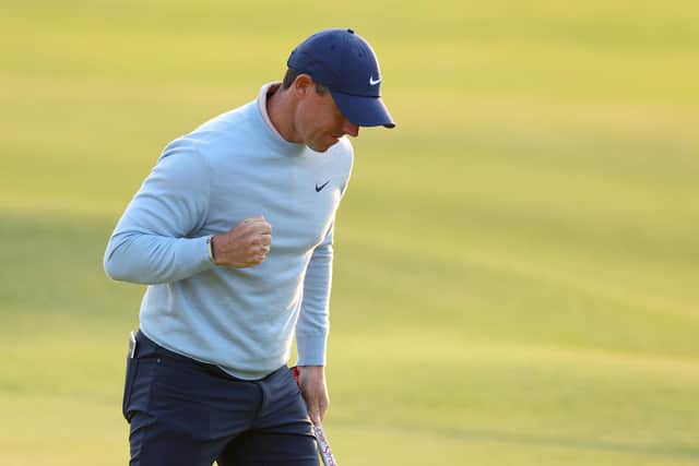 Rory McIlroy reacts on the 18th hole following yesterday's opening round of his Open challenge at Royal Liverpool. (Photo by Andrew Redington/Getty Images)