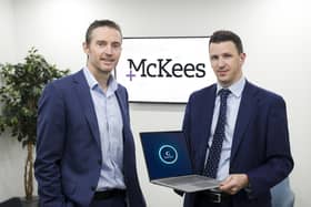 Philip McBride, partner at McKees and Christopher Williams, co-founder of Cicero AI are pictured as it is announced that the Belfast-based law firm has become the first in Northern Ireland to integrate generative AI technology tailored specifically for lawyers
