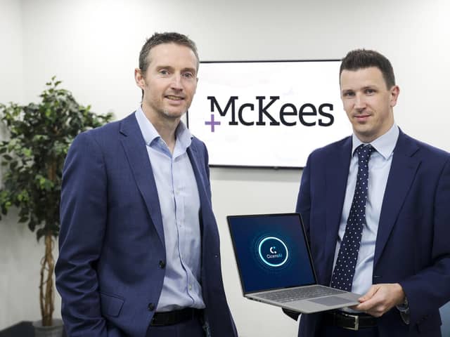 Philip McBride, partner at McKees and Christopher Williams, co-founder of Cicero AI are pictured as it is announced that the Belfast-based law firm has become the first in Northern Ireland to integrate generative AI technology tailored specifically for lawyers