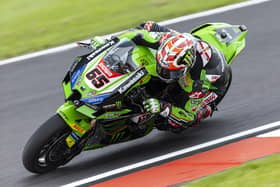 Jonathan Rea finished third in Saturday's opening World Superbike race at Donington Park