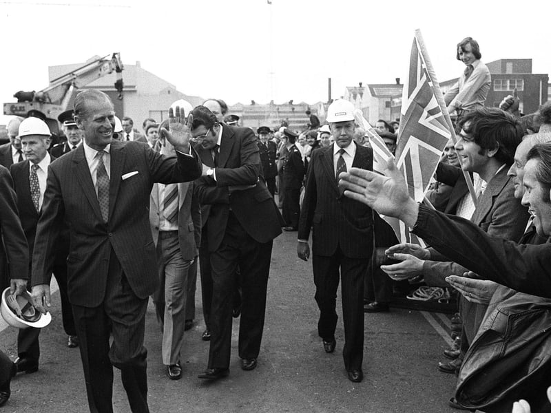 Duke of Edinburgh visiting Harland and Wolff during the Jubilee visit..July 77