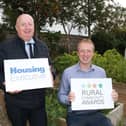 Liam Gunn South Down Area Manager and Tim Gilpin Rural and Regeneration Manager launch the 2023 Rural Community Awards at Moneydarragh Community Hub garden area, winners of last year's award. Picture: Housing Executive
