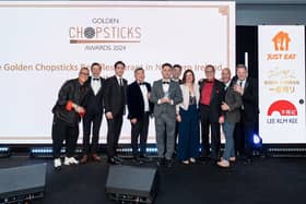 Belfast restaurant COSMO has won Gok Wan's Golden Chopsticks award for Best Restaurant in Northern Ireland, with the awards recognising East and South East Asian cuisine. Pictured are Northern Ireland staff receiving their award from Gok Wan