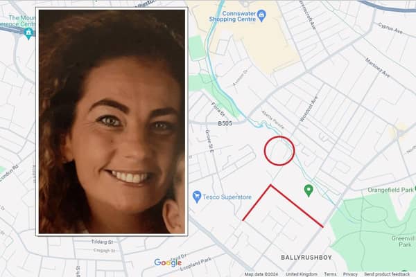 Missing woman Sarah Gibson; Orby Road is highlighted with red lines, and Linen Gardens with a red circle