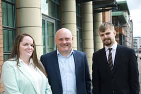 Payroll administrator at Baker Tilly Mooney Moore Emma Scott, business services partner Stephen McConnell and trainee accountant James Malee