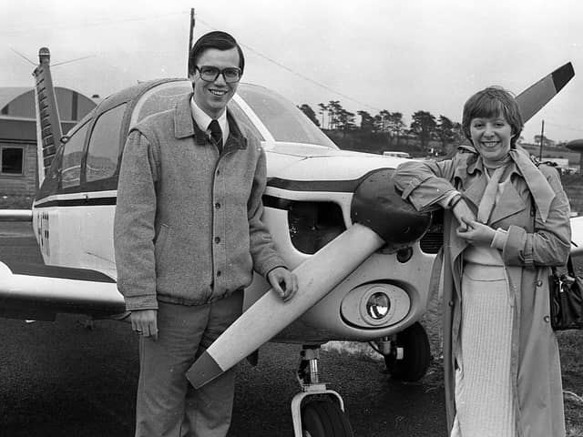 Brian and Allison Davis from Newtownards who took part in the fly-past in their Piper Cherokee at the Ulster Air Show at Newtownards in September 1981. Picture: News Letter archives/Darryl Armitage