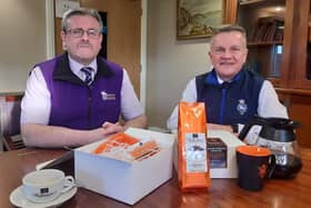 Jonathan Mattison, museum curator, and David Scott, services and outreach manager, with the new King William's Blend coffee gift set