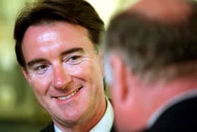 Northern Ireland Secretary of State Peter Mandelson with Alan Crosbie at the offices of the Irish Examiner in Cork in 2000. Northern Ireland was on the "cusp of a new beginning" with the return of the Stormont political institutions, officials predicted in 2000. Photo: Des Barry/PA Wire