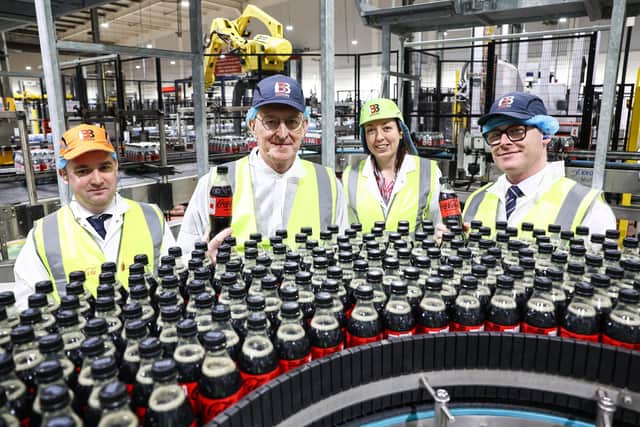 Welcoming Secretary of State of Northern Ireland the Coca-Cola HBC production facility in Lisburn, country plant manager, Kieran Given, supply chain director, Joanna Sneddon and newly appointed general manager, Simon Fitzpatrick