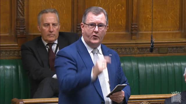Sir Jeffrey Donaldson making his impassioned speech about his unionist critics on January 24. Yet nationalists who harangued him for two years were not attacked by him in that way