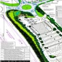 Outline planning permission approved for substantial new service station at Drumahoe Junction. Pictured is the site layout