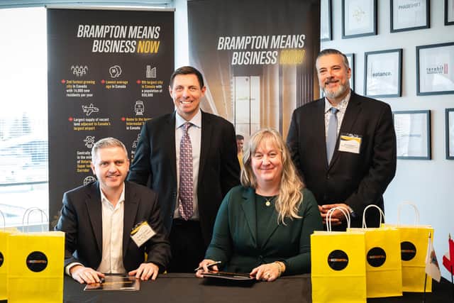 Catalyst has signed a Memorandum of Understanding (MOU) with the city of Brampton in Canada, with a shared goal of strengthening the innovative ecosystems and supporting entrepreneurs, innovators and Multi-National Companies (MNCs) in both locations. Pictured are Adrian Johnston, director of strategic business development at Catalyst, Patrick Brown, mayor, City of Brampton, Clare Barnett, director of economic development and international relations and councillor Michael Palleschi, regional councillor wards 2 and 6
